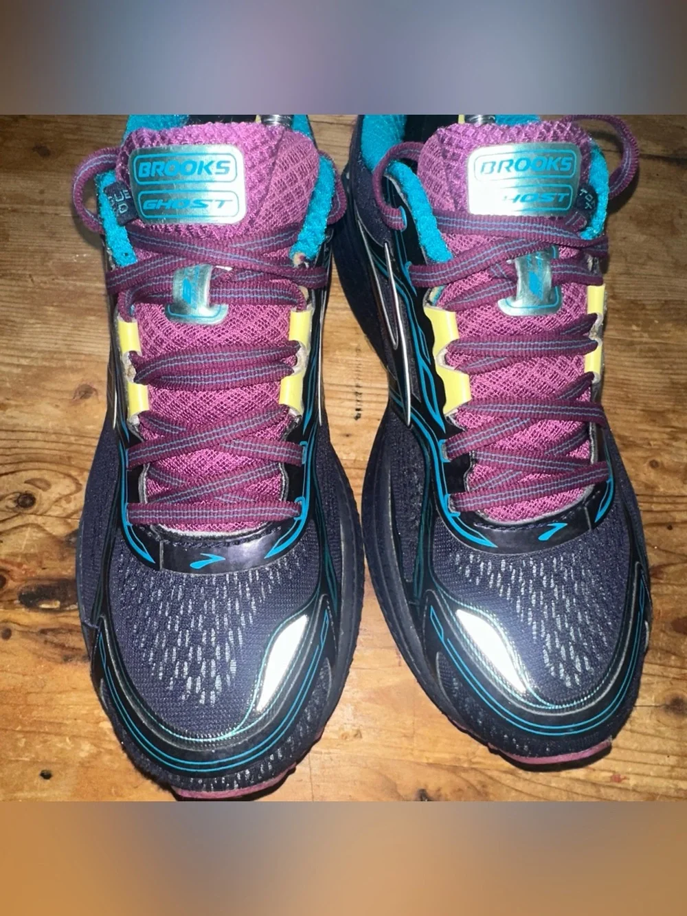 Brooks Women 9 Running Shoes Ghost 8 Black Purple Turquoise Sneakers